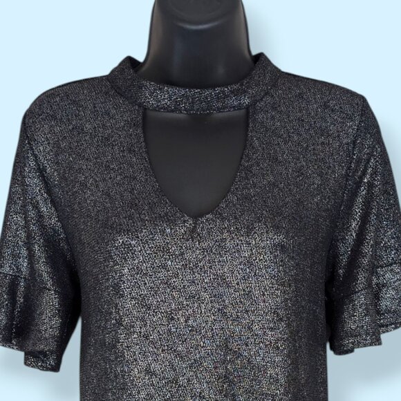 Lucky Brand Dark Metallic Keyhole Stretch Top - Picture 1 of 7